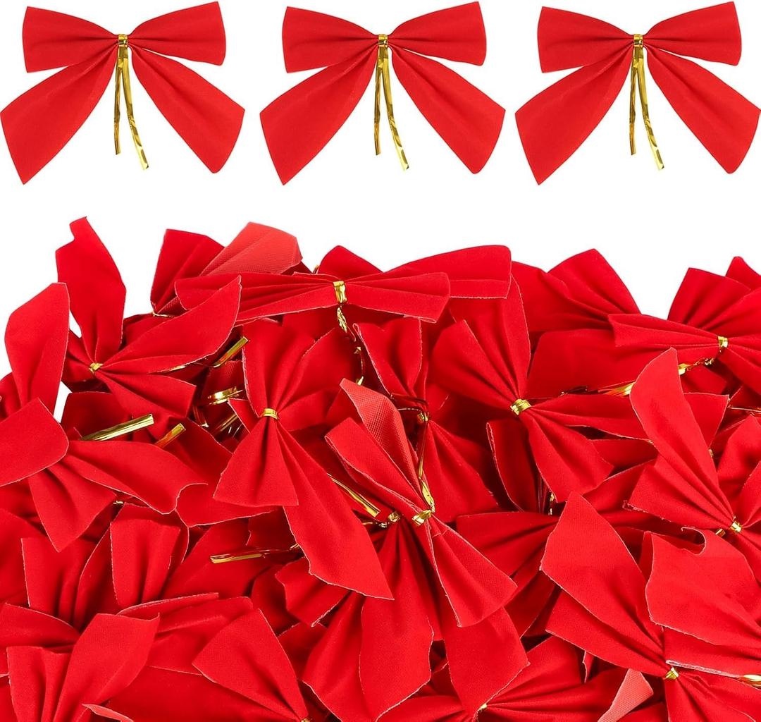 FOIMAS Small Christmas Velvet Bows,50pcs Red Christmas Craft Bows with Ties Christmas Tree Bows for DIY Christmas Craft Wreath Home Decoration Gift Wrapping