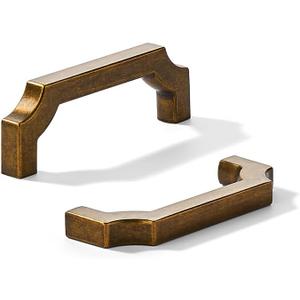 khtumeware 10-Pack 3 Inch Square Antique Brass Cabinet Pulls, Solid Zinc Alloy Heavy-Duty Handles for Kitchen/Bathroom Cabinets, Drawers & Cupboards (3 Inch Center to Center)