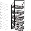 5 Tier Retail Display Rack, Metal Snack Rack with Wheels, 24inch Wide Chip Snack Display Stand with 15 Hooks for Kitchen Office Supermarket, Black (1)