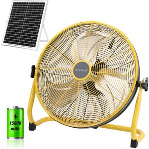 16" Large Solar Rechargeable Floor Fan, 15600 mAh 20W Solar Powered Portable Battery Fan for Home Outdoor Camping Gazebo Chicken Coop Greenhouse Barn, with 360 Adjust Tilt