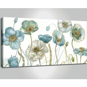 dgbtcart Greenhouse Flowers Canvas Wall Art Decor, Vintage Blue Floral Picture Painting Print Modern Artwork Poster for Bedroom Living Room Decoration 20" x 40" (40L" x 20W")