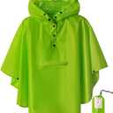 SaphiRose Lightweight Kids Rain Poncho Jacket Waterproof Outwear Rain Coat, Green, Large