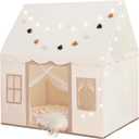 Play Tent with Mat, Star Light, Large Kids Playhouse with Windows Easy to Wash, Indoor and Outdoor Play Tents for Kids, Little Dove Toys for Girls, Boys, 47x40x52 (Beige Playhouse, Large Size)