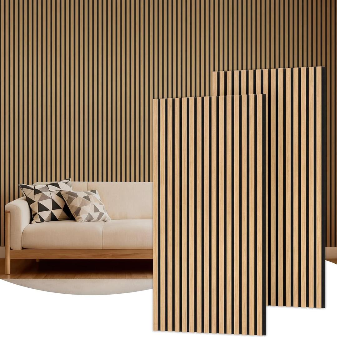 TONOR Wood Slatwall Panels, 2 Pack 47.2" x 23.6"/ 120 x60cm(15.5ft²) Acoustic Wall Panels, Wood Slat Acoustic Panels for Noise Cancelling and Wall Décor Living Room, Bedroom, Home Decor, Office, Teak