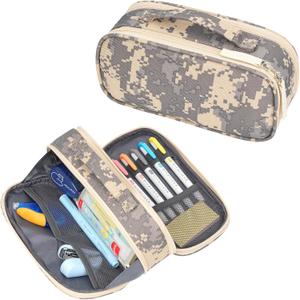 ECHSRT Tactical Pencil Case for Boy, Extra Large Capacity Camo Pencil Pouch for Men Adults, 3 Compartment Zipper Pen Case, Small Tool Bag Organizer for School Office Travel - Camo Grey