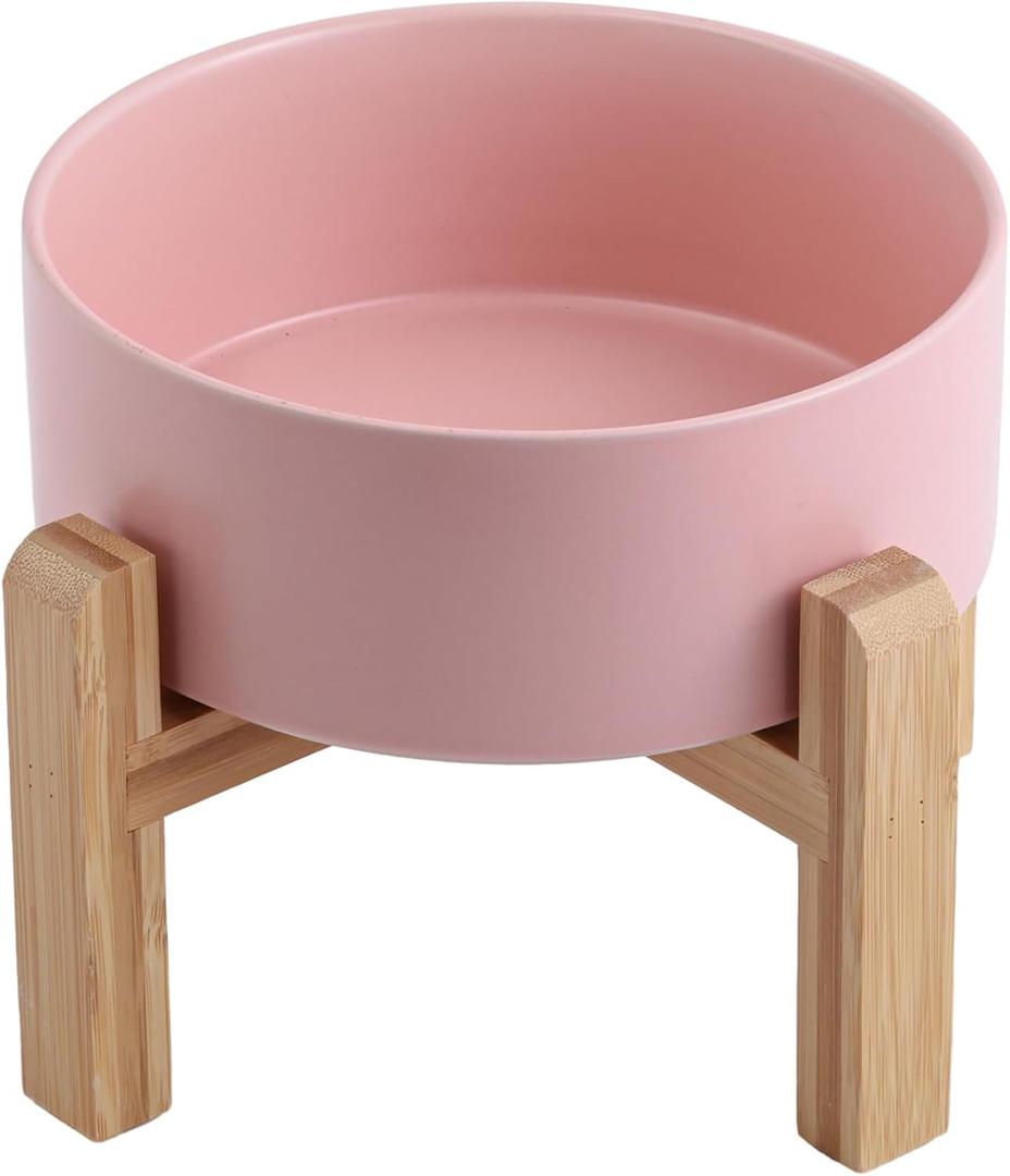 Pink Raised/Elevated Ceramic Dog Bowl for Small Medium Sized Breeds,Dog Food Water Bowl with Stand,6 in Non Slip Heavy Pet Feeding Dish 3.6 Cups/ 850 ml /28 OZ