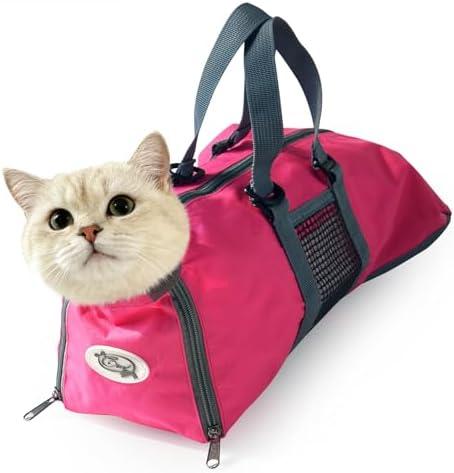 Cinf Cat Nail Clipping Cleaning Grooming Restraint Bag No Scratching Biting for Bathing Nail Trimming Injecting Examining(Rose Red, M)