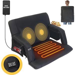 Heated Massage Stadium Seat, 3 Level Heating and Massage 25 Inch Bleacher Chair, Portable Folding Seat with 10,000 mAh Mobile Power Supply for Indoor Stadiums and Baseball Stadiums