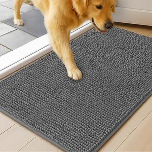 MudGuard Mat Dog Door Mat for Muddy Paws, Super Absorbent Microfiber, Non-Slip Indoor Mat, Quick Dry Chenille Mud Mat for Dogs & Entryway, Washable, Grey 16" x 24"