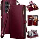 XcaseBar compatible with Samsung Galaxy S25 Wallet case with Zipper Credit Card HolderRFID Blocking,Flip Folio Book PU Leather Phone case Shockproof Cover Men Women for Samsung S25 case Wine Red