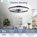 VOLISUN Fandelier Ceiling Fans with Light, 23.6in Low Profile Ceiling Fan with Light and Remote, 3000K-6500K Dimmable Bladeless Ceiling Fan Flush Mount, Black Modern Ceiling Fan with Light for Bedroom