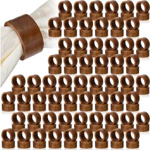 Zhehao 100 Pcs Wood Napkin Rings Bulk Acacia Brown Table Napkin Holder Buckles for Easter Wedding Dinner Holiday Table Decoration