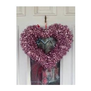 HH 12in Heart Tinsel Wreath Soft Pink Pack of 14
