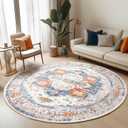 Washable 6ft Area Rugs, Rugs for Living Room, Low-Pile Water&Stain Resistant Carpet Vintage Distressed Printed Non-Slip Carpet for Bedroom Bathroom Kitchen-Blue