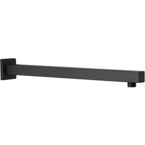 BESy 16 Inches Straight Extended Shower Arm With Flange, Rain Shower Head Extension Arms, Square Shower Rod Shower Head Extender Arm Shower Pipe Extension, Wall-Mounted Matte Black Stainless Steel
