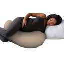 Boppy Cuddle Pregnancy Pillow with Removable Organic Cotton Cover - Compact Ergonomic Maternity Pillow, Versatile Support, Great Side Sleeper Pillow, Washable, with Cooling Rayon Cover - Biscuit