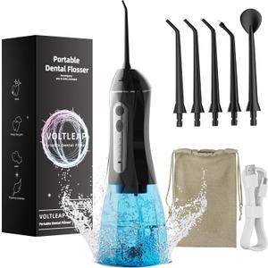 Water Flossers for Teeth, Electric Floss for Adults, Water Dental Picks for Teeth Cleaning and Flossing, Portable Flossers for Travel Size, Travel Bag and 4 Tips, IPX7 Waterproof - Black