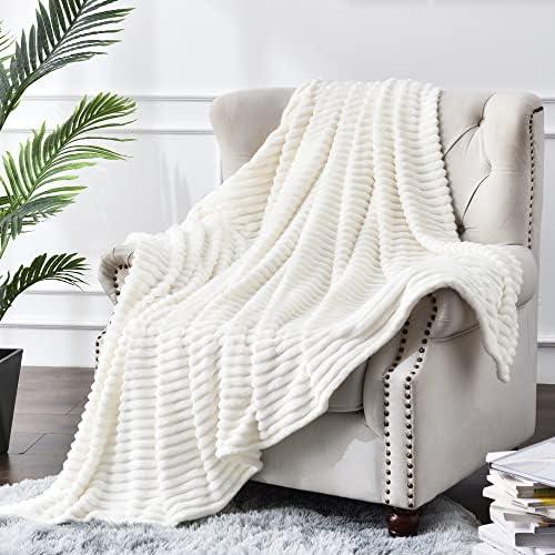 BEDELITE Fleece Throw Blanket for Couch – 3D Ribbed Jacquard Soft and Warm Decorative Fuzzy Blanket – Cozy, Fluffy, Plush Lightweight Off White Throw Blankets for Bed, Sofa, 50x60 inches