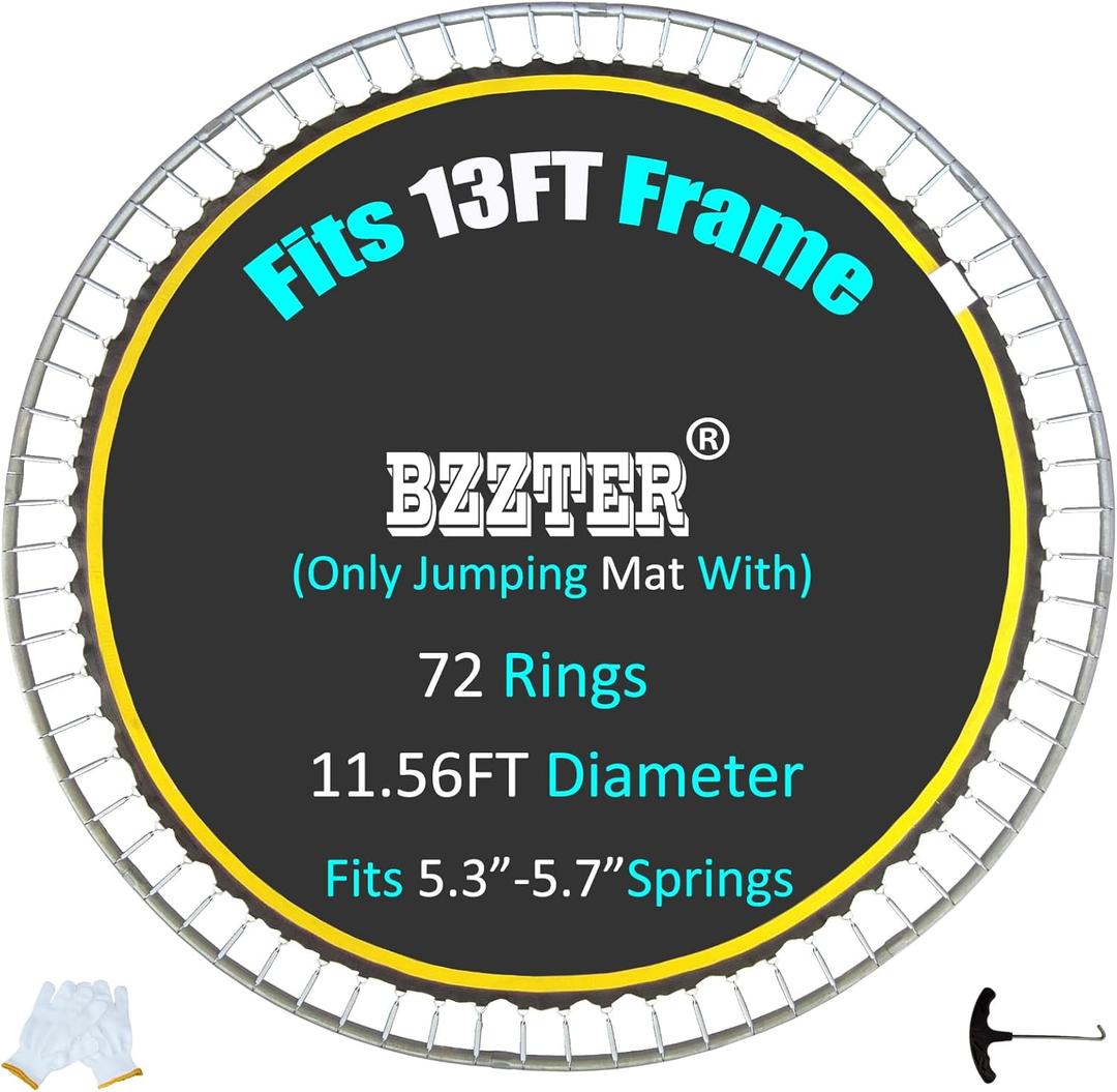 Replacement Trampoline Mat,Fits 13ft Round Frame,with 72 Rings 138.8 Inch Diameter, Fits 5.3"-5.7" Springs,10 Rows of Stitches,w/Pull Hook and GlovesNot Include Spring and Frame