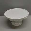 Martha Stewart Patterson 10" Round White Stoneware Pedestal Cake Stand, 5.1" Tall - Fits 9" Cakes | Elegeant Display Plate Stand for Parties, Weddings & Desserts