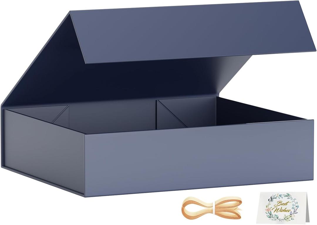 PSHVYM Gift Boxes with Lids, 11.5x7.8x3 In Gentleman Blue Gift Box for Presents Magnetic Closure for T-Shirts, Gloves, Scarves, Books, Baby Clothes, Robes Clothing Gift Wrap, Contains Card, Ribbon