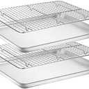 Baking Sheet with Rack Set [2 Pans + 2 Racks], Wildone Stainless Steel Cookie Sheet Baking Pan Tray with Cooling Rack, Size 18 x 13 x 1 Inch, Non Toxic & Heavy Duty & Easy Clean