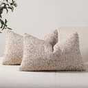 DEZENE Striped Throw Pillow Covers 12x20 Set of 2 Beige Textured Boucle Chic Morden Boho Accent Farmhouse Rectangular Lumbar Decorative Couch Pillow Covers for Home Decor Bed Sofa Living Room