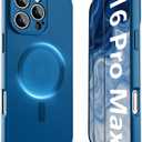 YFEMLAZ Magnetic for iPhone 16 Pro Max Case,with Screen Protectors X2,Full Camera Protection,Compatible with MagSafe,Translucent Matte,Anti-FingerprintShockproof Protective Phone Case,6.9",Blue