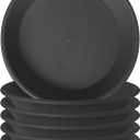 6 Pcs Plastic Plant Saucer 5", Singe Size, Thick Strong 6 8 10 12 inch Potted Plant Water Catcher Tray for Indoors, Planter Pot Saucer Flower Base Bottom Drainage Drip Tray Dish Plate Outdoor (Ash Black)