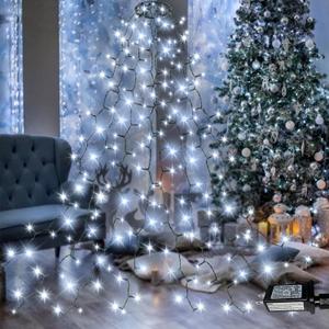 Easy Christmas Tree Lights Indoor Outdoor, 280 LED Christmas String Lights 8.2FT x 8 Lines with 8 Modes & Timer, Waterproof Twinkle Lights Plug in for 6FT Xmas Tree Christmas Decoration (Cool White)
