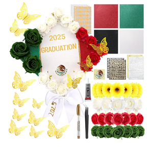 WinnerWhy 50Pcs DIY Mexican Flag Graduation Cap Decorations 2025 Handmade Mexico Grad Hat kit Included Faux Flower Heads Letter Number Rhinestones 3D Butterfly Stickers for Craft Graduation Cap Topper