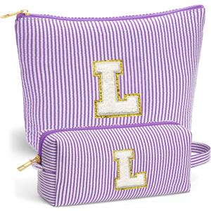 Travel Makeup Bag Organizer - Travel Essentials, Initial Travel Toiletry Bag with Zipper | Small Makeup Bag for Purse Cute Purple Stuff Birthday Gifts for Women Mom Daughter, Purple Letter L
