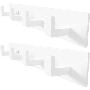 GWAAZXGZ White Coat Rack Wall Mount - 12.5 inch Modern Metal Hook Rail with 4 Right-Angle Hooks, Drill-Mounted Organizer for Coats, Hats, Bags in Entryway, Bathroom, Bedroom (2 Pack)
