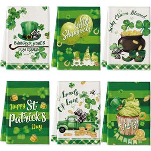 Patelai 6 Pcs St. Patrick's Day Kitchen Towels Set St Patrick's Day Hand Towels Shamrock Green Dish Towel Bathroom Decorative for Irish Home Housewarming Gifts, 15.75 x 23.62 in(Cute Color,Watercolor)