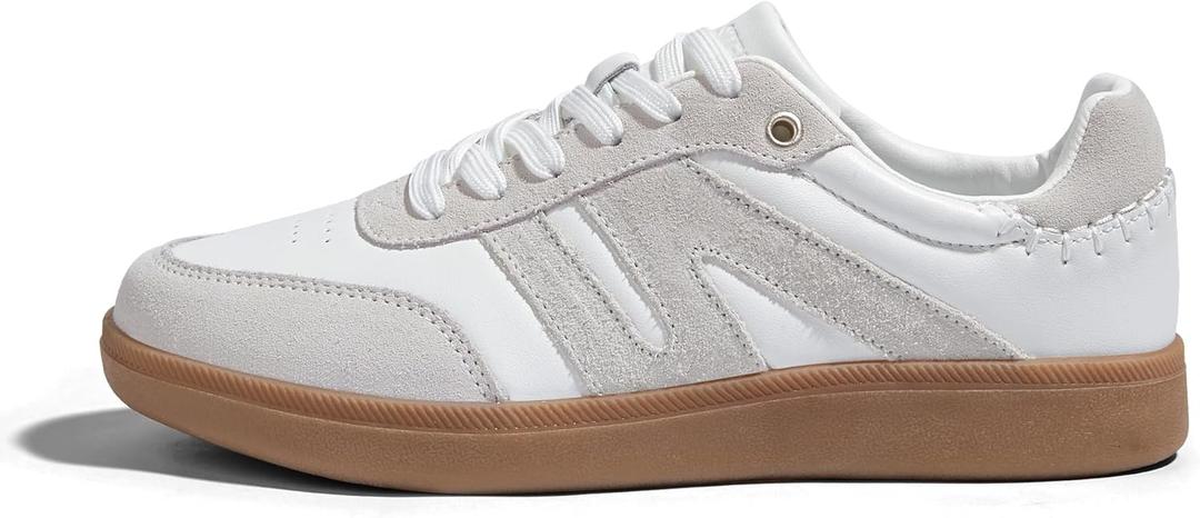 LUCKY STEP Women Classic Retro Gum Sole Fashion Sneakers Casual Tennis Skate Shoe Genuine Leather Walking Footwear Anti Slip Trainers, 8.5 US