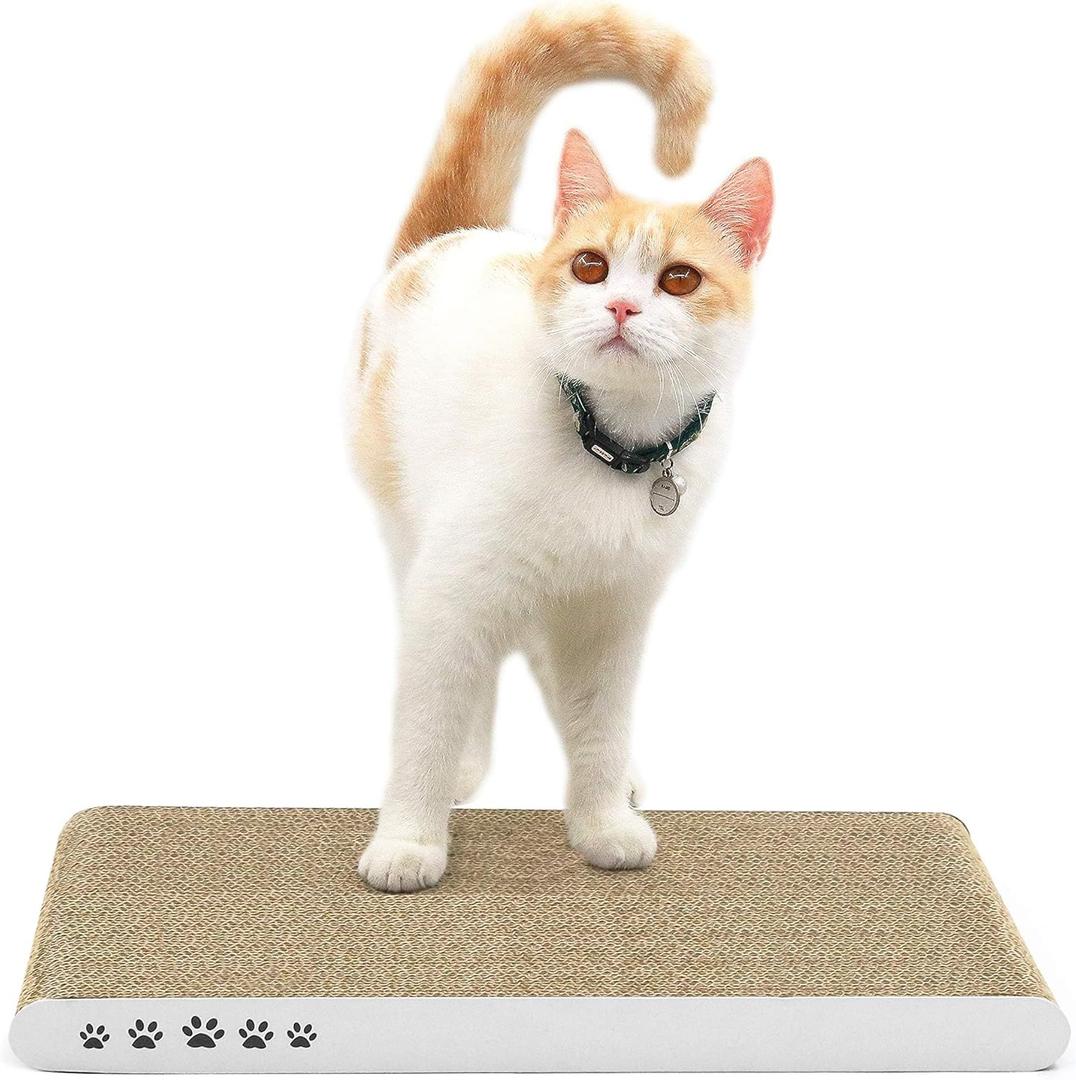 Cat Scratcher, Heavy Duty Scratch Pad, Durable Corrugated Cardboard Scratching Board for Indoor Cats, Double-Sided Usability, Recyclable, with Catnip (Medium-White-Flat)