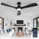 Depuley 52-Inch Ceiling Fans with Lights: Black 3 Blade Flush Mount Low Profile Ceiling Fan for Bedroom - Dimmable Indoor Outdoor Fan with Remote APP Control Ultra Quiet DC Motor Time