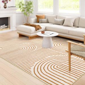 Lahome Abstract Area Rugs 9x12 Living Room, Soft Washable 9x12 Area Rug for Bedroom, Ultra-Thin Non-Slip Modern Non-Shedding Accent Carpet for Dining Room Office, Orange (9' x 12', Orange/White)