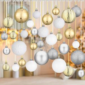 Relaxgiant 36 Pcs Christmas Balls Ornaments for Ceiling, 1.6'' 2.4'' 3.2'' Large Big Shatterproof Christmas Hanging Decorations Balls for Tree Xmas Holiday Party Indoor(Silver, White, Champagne)
