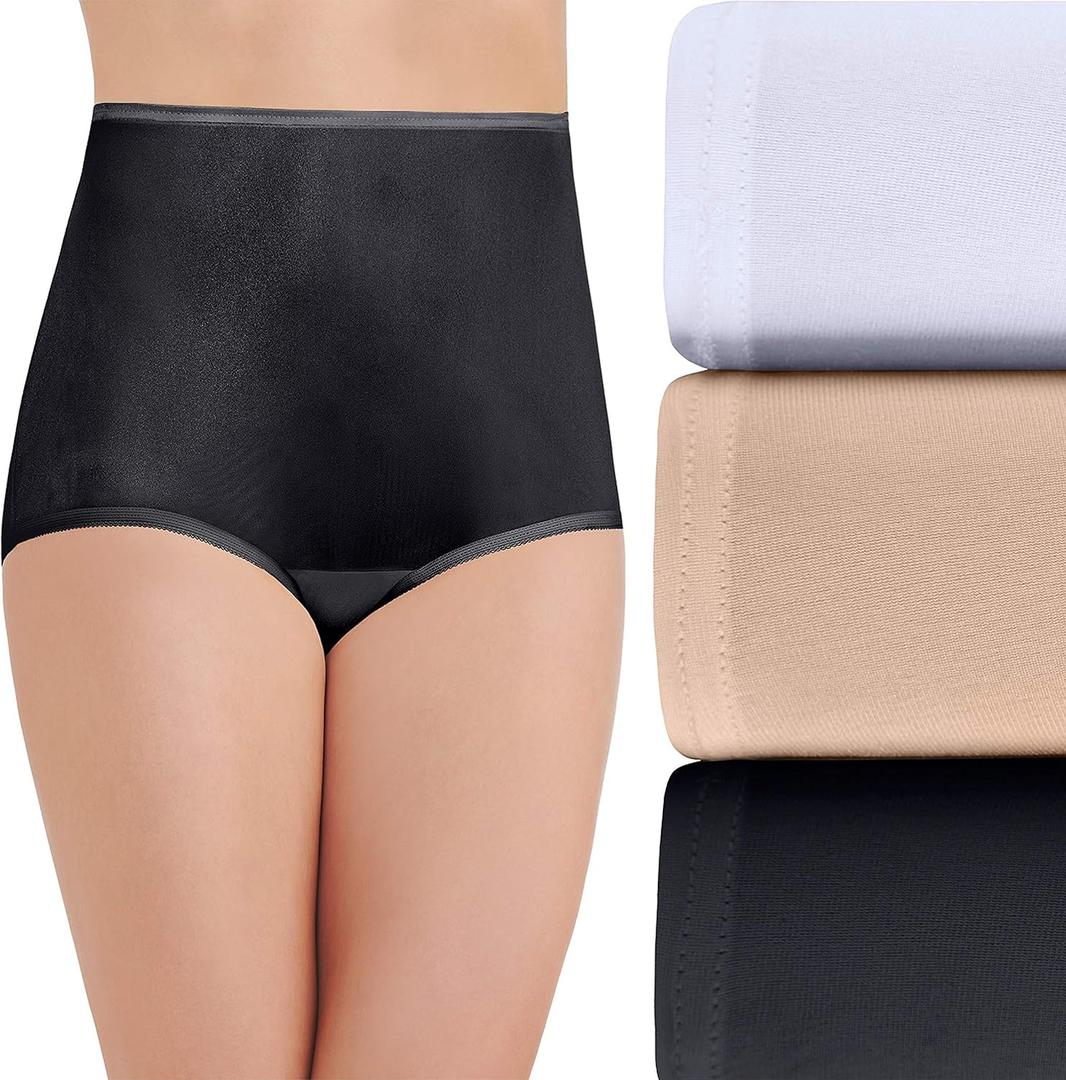 Vanity Fair Women's High Waisted Underwear, Full Coverage Ladies Panties, Perfectly Yours Briefs (7, Nylon - White/Black/Neutral)