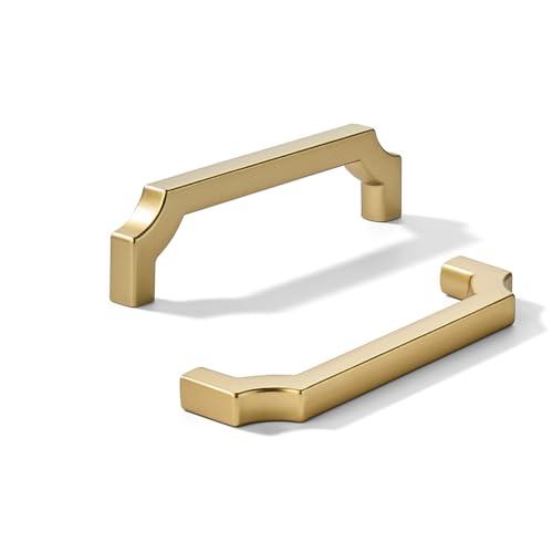 khtumeware 2-Pack 3-3/4 Inch Square Brushed Gold Cabinet Pulls, Solid Satin Gold Zinc Alloy Heavy-Duty Handles for Kitchen/Bathroom Cabinets, Drawers & Cupboards (3-3/4 Inch Center to Center)