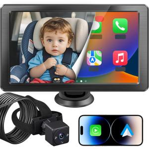 7" HD Touchscreen Baby Car Camera - Car Baby Monitor with Apple CarPlay, 1080p Ultra Night Vision, Invisible Infrared Lights, 150 Wide Angle, Easy Installation, Fits Most Cars