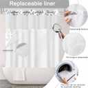 No Hook Shower Curtain and Liner Set, Blue Grey Eucalyptus Floral Shower Curtains for Bathroom, Bath Curtain Sets with Snap in Liner, Waterproof with See Through Top Window, 71x84 Inches