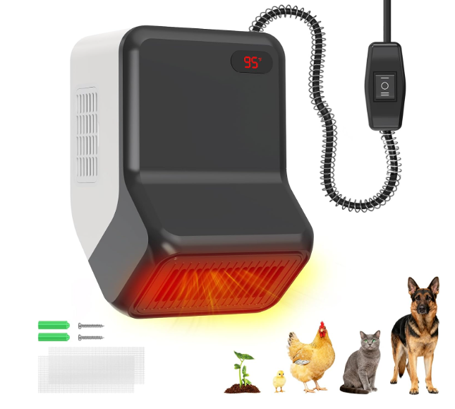 Dog House Heater with Thermostat for Small Chicken Coop, Electric Pet Heater for Outside Dog Cat House, Safe Winter Warmer with PTC Heating, Overheat Protection, Chew-Proof Cord, 95-100.4°F, 300/600W 