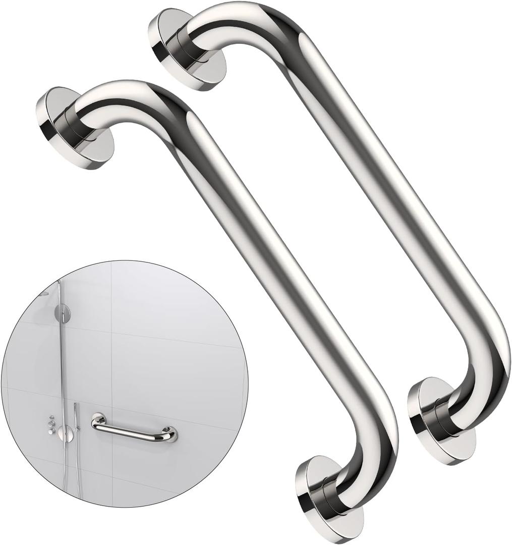 2 Pack 16 Inch Shower Grab Bar - 1.25" Diameter, ZUEXT Chrome Stainless Steel Bathroom Grab Bar Handle, Bathroom Balance Bar,Safety Hand Rail Support,Handicap Injury Elderly Senior Assist Bath Handle