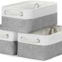 Bidtakay Small Baskets Fabric Storage Baskets for Organizing 3-Pack 12x8x5 Inch Collapsible Storage Bins for Shelves Canvas Bins for Closet Organization Home Baskets Storage Linen Closet S-White&Grey