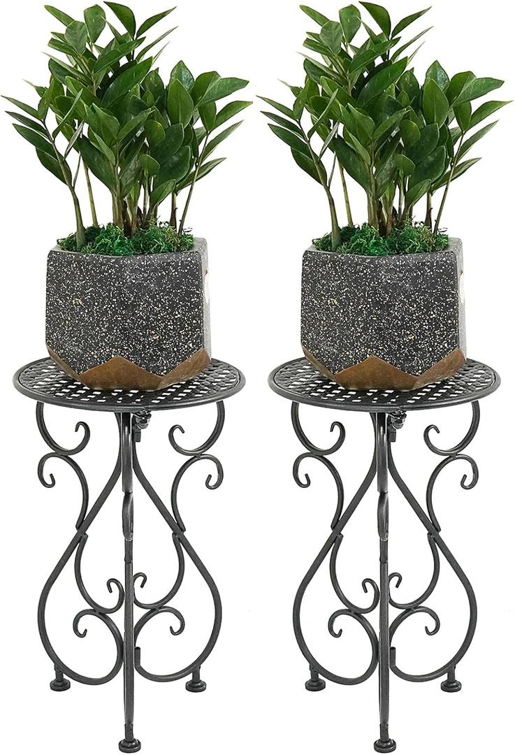 Metal Plant Stands 2 Pack, Heavy Duty Plant Pedestal 17" Tall, Single Flower Pot Holder for Indoor, Outdoor, Patio, Porch, Garden, Balcony, Black