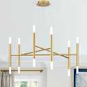 Gold Chandelier Light Fixture, 12-Light Brassy Gold Chandelier for Dining Room 35" Geometric Hanging Chandeliers Mid-Century Light Fixture for Entry Kitchen Bedroom, G9