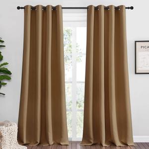NICETOWN Sleek Blackout Curtains 102 inches Length for Windows, 2 Panels, Gold Brown, 55W x 102L -Inch, Noise Reducing and Block Draft Panels for Door Doorway Laundry Office Luxury Decor Theme