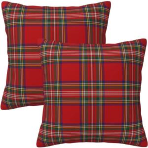 GOOESING Christmas Plaid Pillow Covers 20x20 Inch Set of 2 Scottish Tartan Farmhouse Throw Pillow Case Cushion Cover for Sofa Couch Home Decor, Red and Green